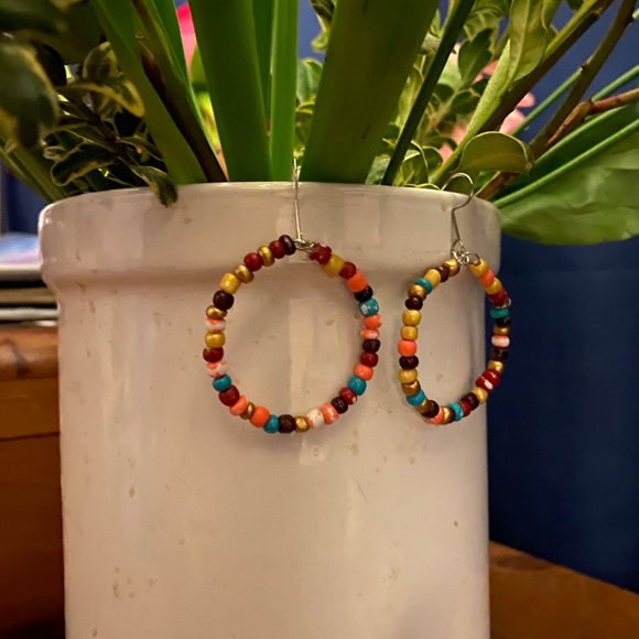 Handmade Colourful Beaded Hoops - Picture 5 of 5